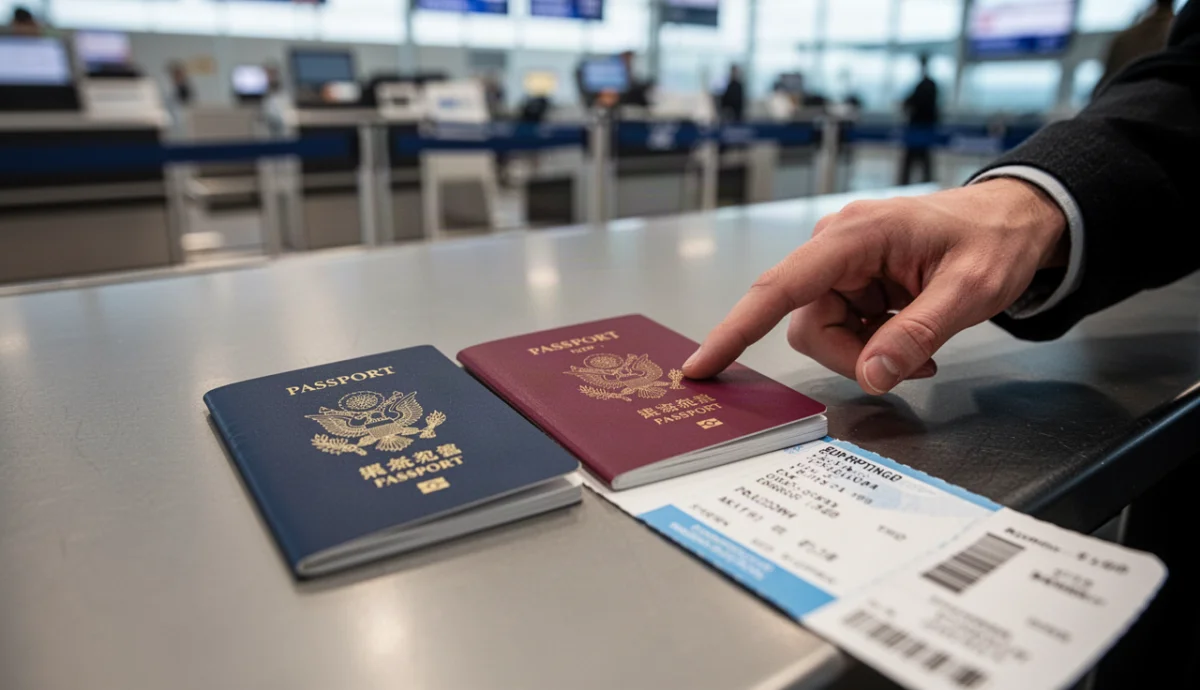 Deux passeports, un voyage: billet et frontières
