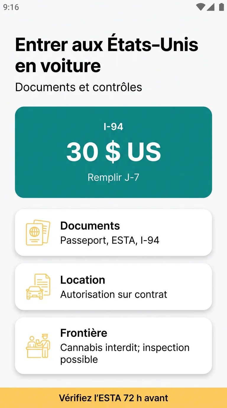 Infografika: Entrer aux États-Unis en voiture depuis le Canada : formalités, I-94 et contrôles routiers