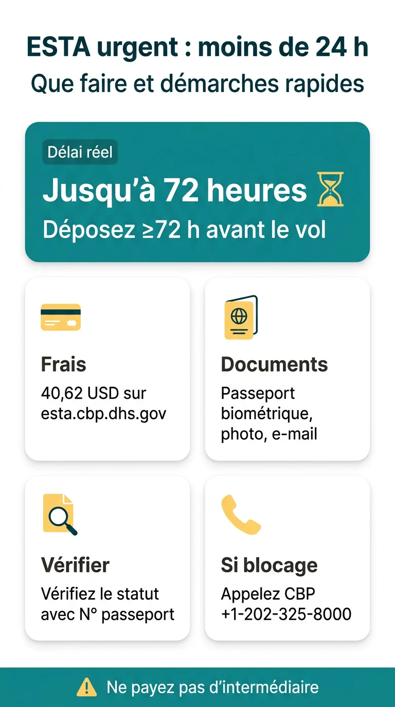Infografika: ESTA urgent délai express : que faire à moins de 24 h du vol ?