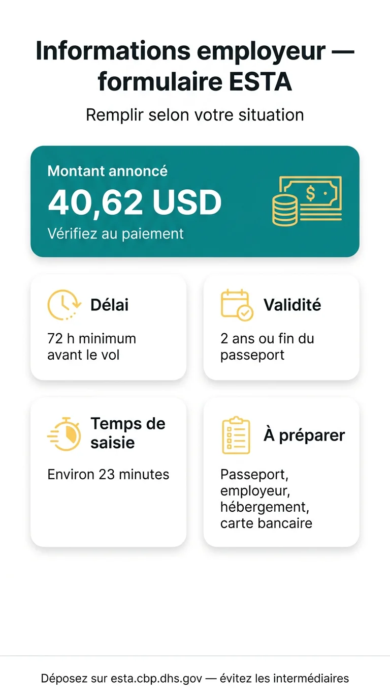 Infografika: Informations sur l'employeur formulaire ESTA : comment la remplir selon votre situation
